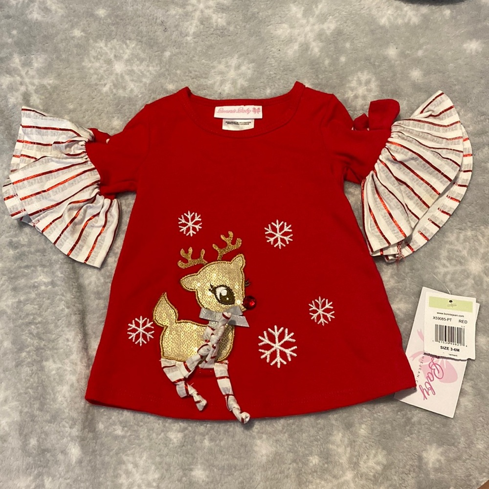 Bonnie Baby reindeer christmas shirt | 3-6M | color red | new with tags!